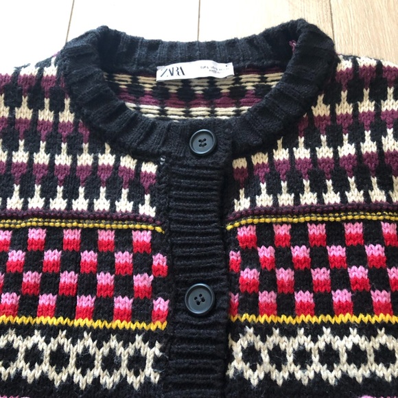 Zara Jacquard Multicolored Cropped Pocket Cardigan Jacket Size L - Picture 6 of 11